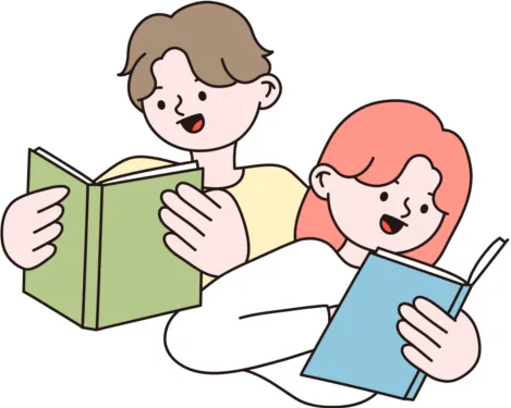 독서를 하고 있는 두 남녀 학생