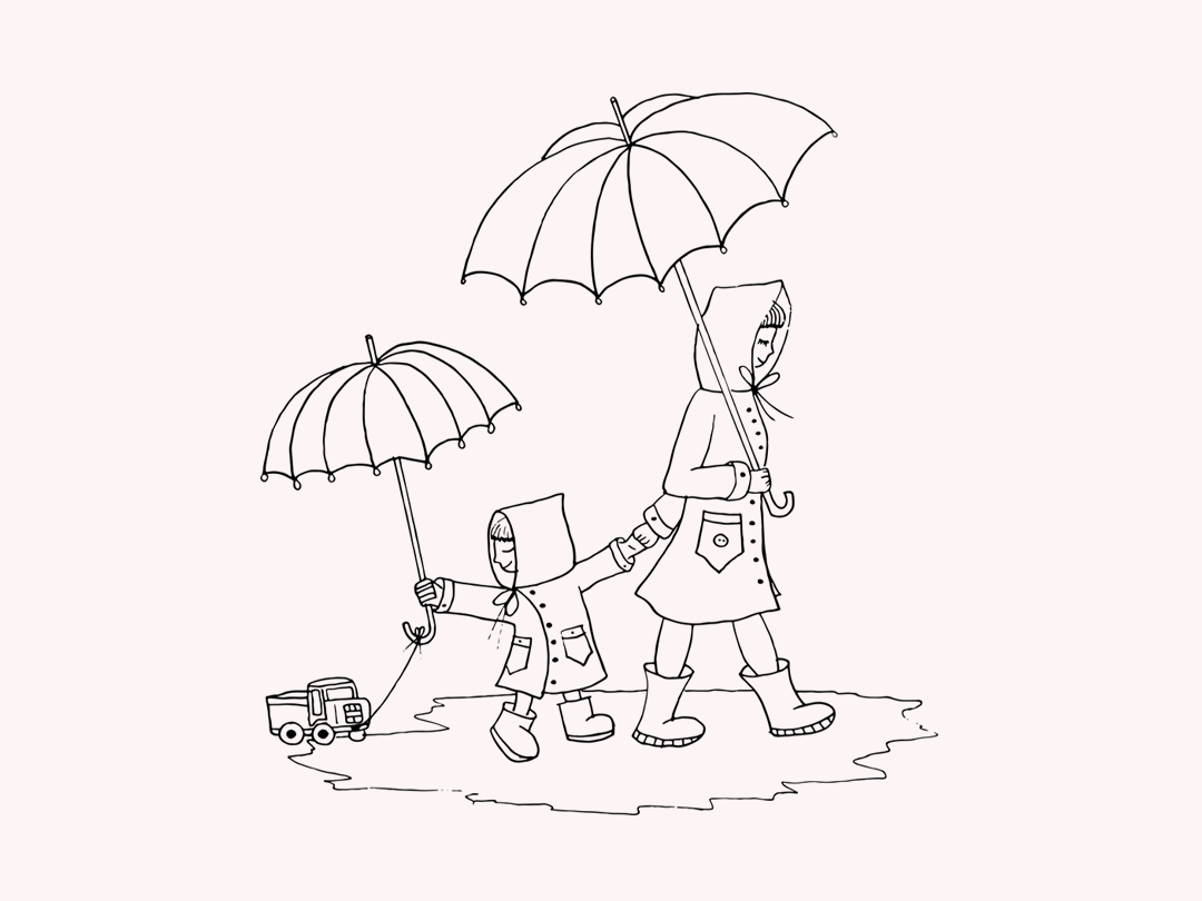 우산쓰고 가는 엄마와 아이 일러스트