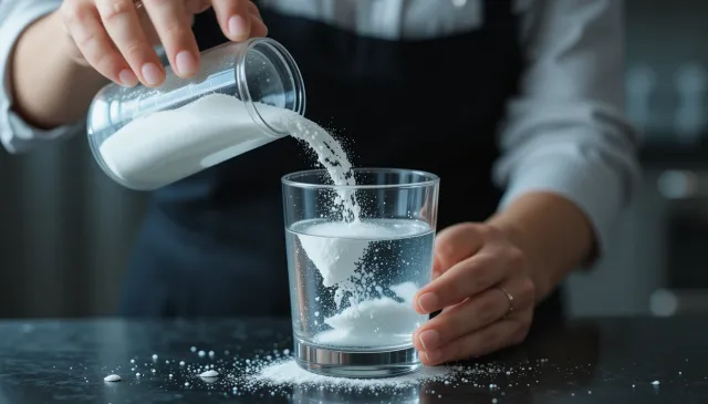 컵에 알부민 파우더를 붓고 섞는 장면