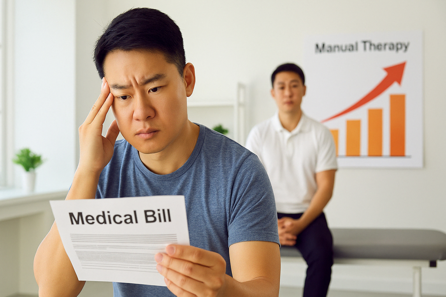 의료 영수증을 보고 있는 남자
