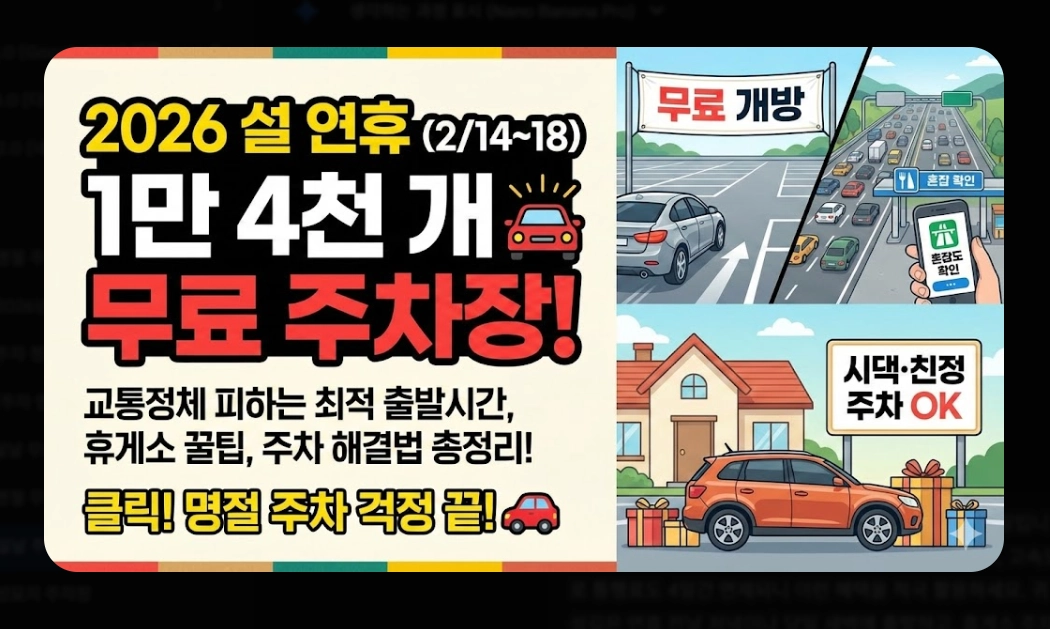 설날 주차 팁(2026 설 연휴, 전국 무료 주차장, 고속도로)(+ 전기차 충전)
