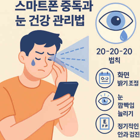 스마트폰 중독과 눈 건강에 대한 사진
