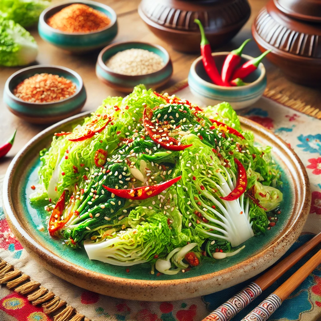 봄동배추로 겉절이 만든 사진입니다.