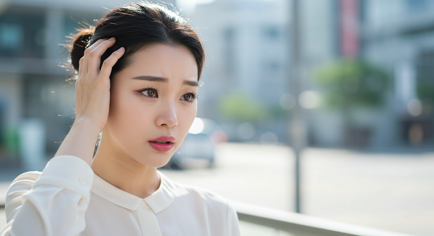 어지러워하는 여성