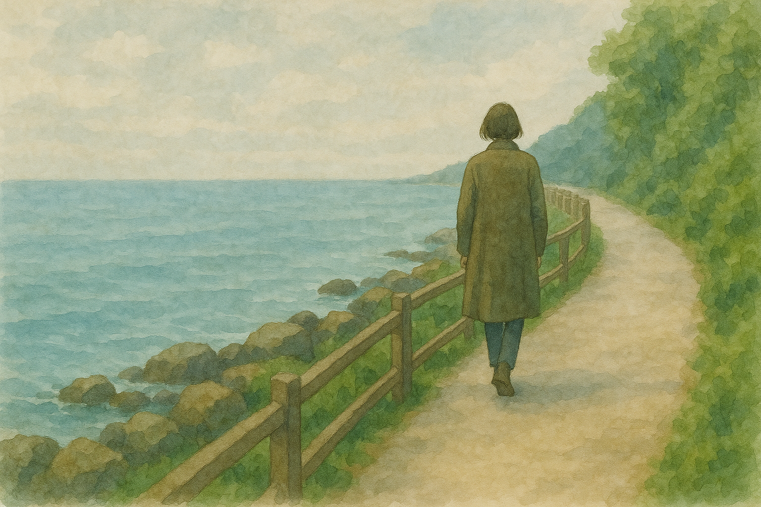 해안길을 걷는 인물