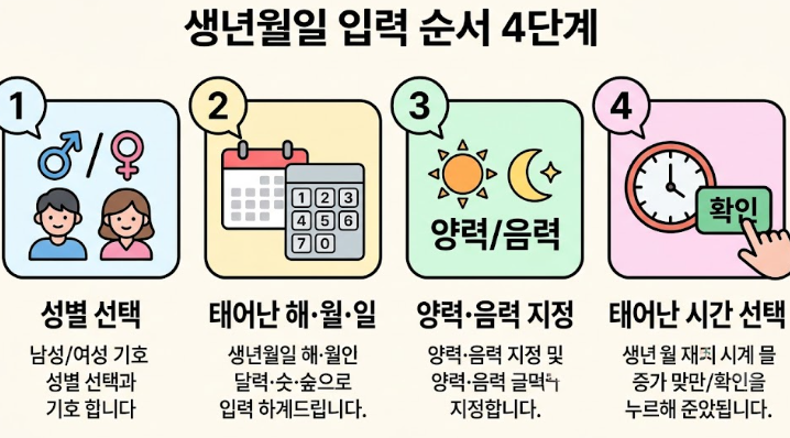 생년월일 입력순서 4단계 흐름 안내 그림