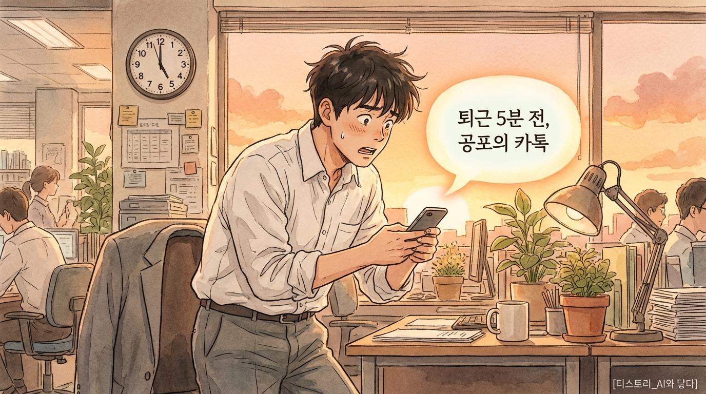 퇴근 직전 회식 제안에 당황한 직장인 일러스트