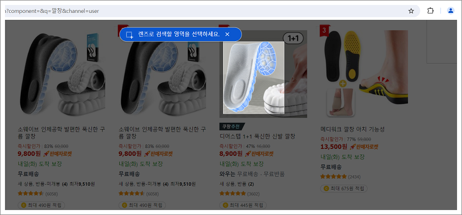 Google로 이미지 검색할 영역 선택.