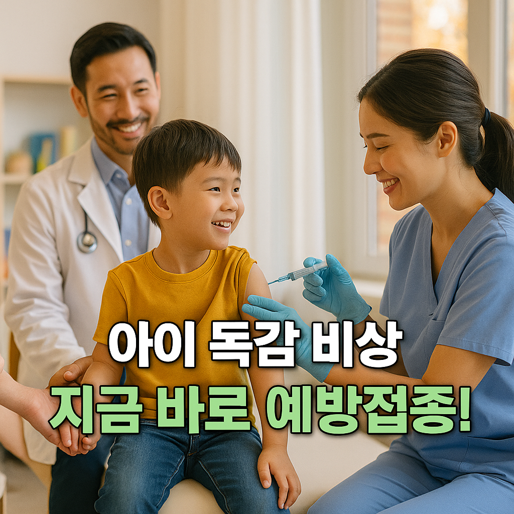 소아과에서 독감 예방주사를 맞는 아동