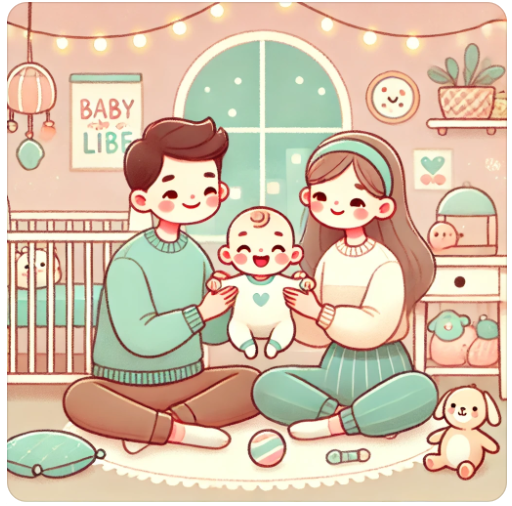 행복한 아이와 부모의 모습 이미지