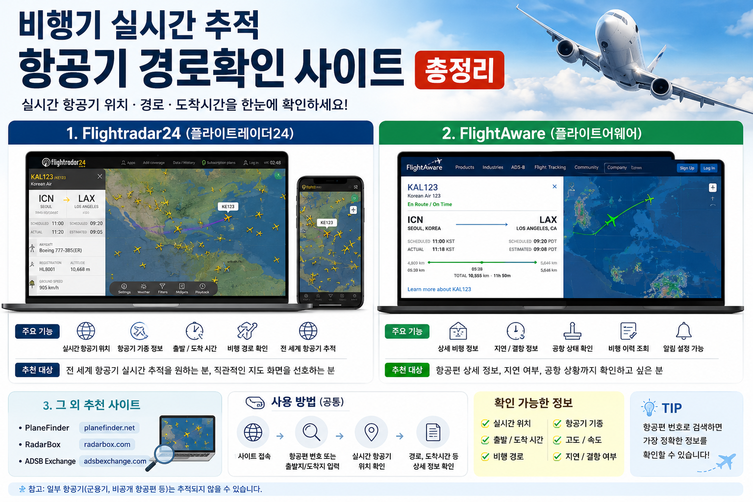 비행기 실시간 추적 항공기 경로확인 사이트 총정리