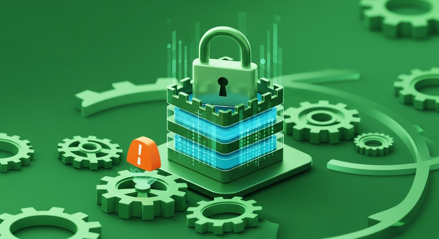 강력한 보안 시스템을 상징하는 디지털 요새 또는 자물쇠 이미지입니다. 기업의 개인정보 보호 책임과 재발 방지 노력을 시각적으로 표현합니다.