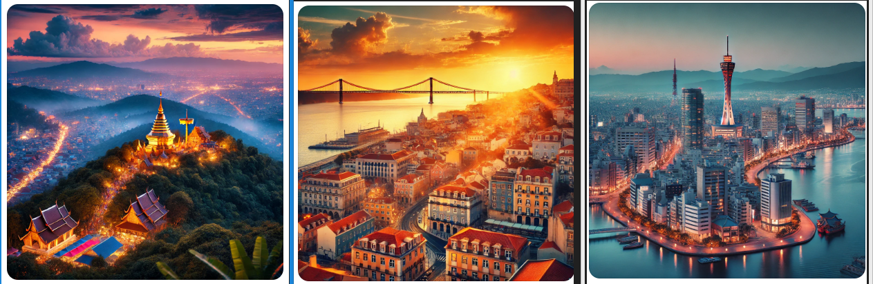 태국(치앙마이),포트투갈(리스본),일본(후쿠오카)이미지