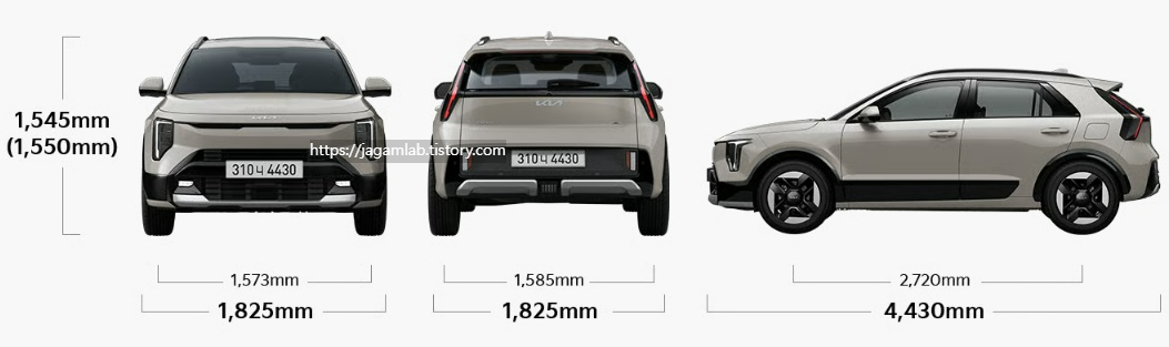 더 뉴 니로 하이브리드 전장, 전폭, 전고, 축거, 윤거 전후 제원