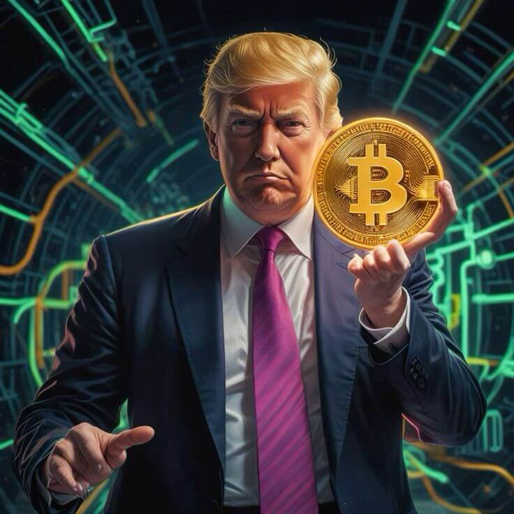 트럼프가 비트코인을 들고 있는 사진