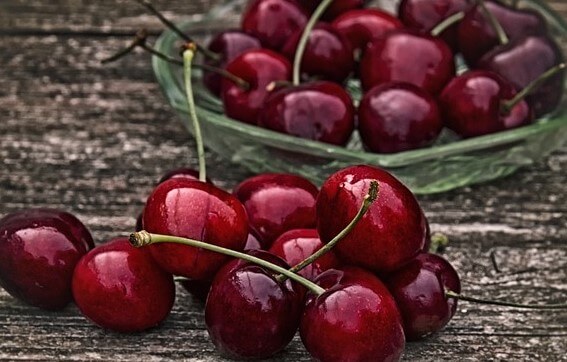 체리, 과일, 유리접시