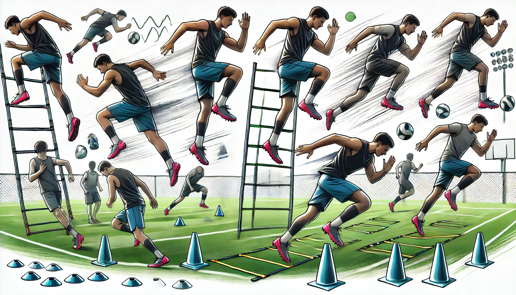 민첩성 및 속도 훈련을 위한 사다리와 콘 사용법