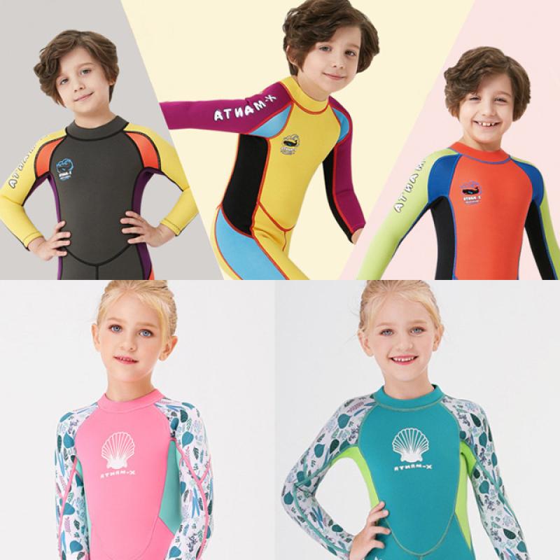 키즈 남아 여아 네오플랜 수영복 유아 아동 래쉬가드 어린이 웻슈트 잠수복 여아용(민트) S