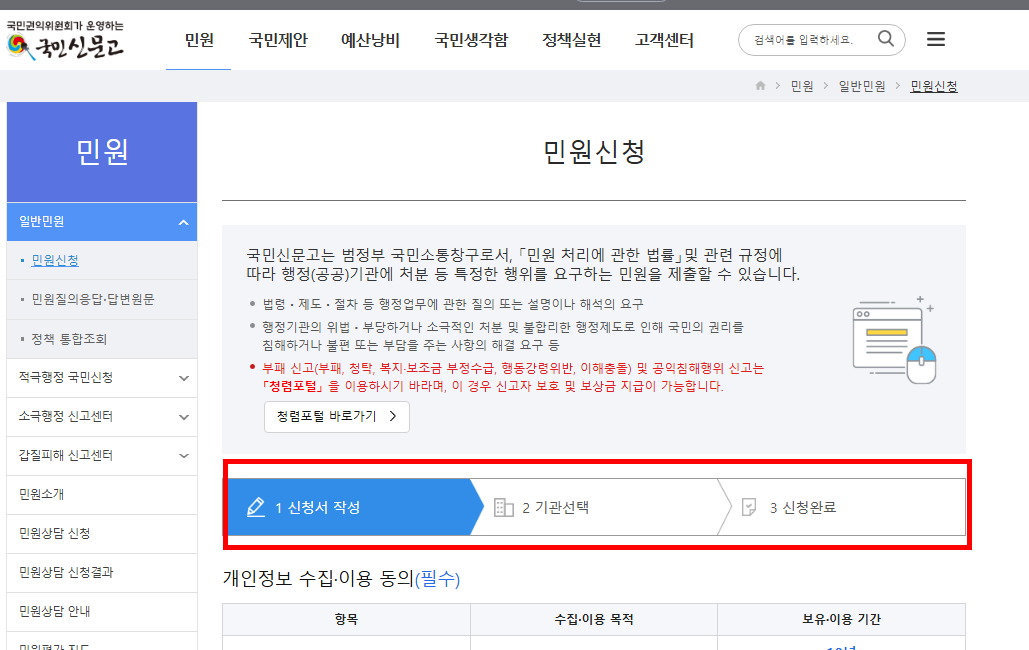 국민신문고 민원신청 방법