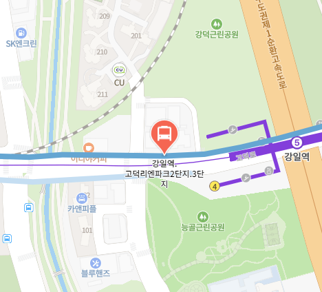 강일역.고덕리엔파크2단지.3단지에서 인천공항 리무진 공항버스(6300번) 지도 위치