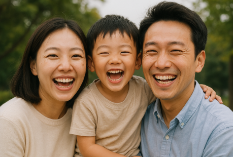 밝게 웃고 있는 가족