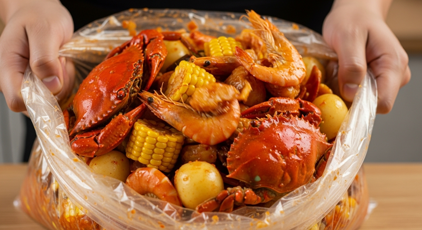 봉다리해물찜 특제 버터 소스 및 김장봉투 섞는 과정