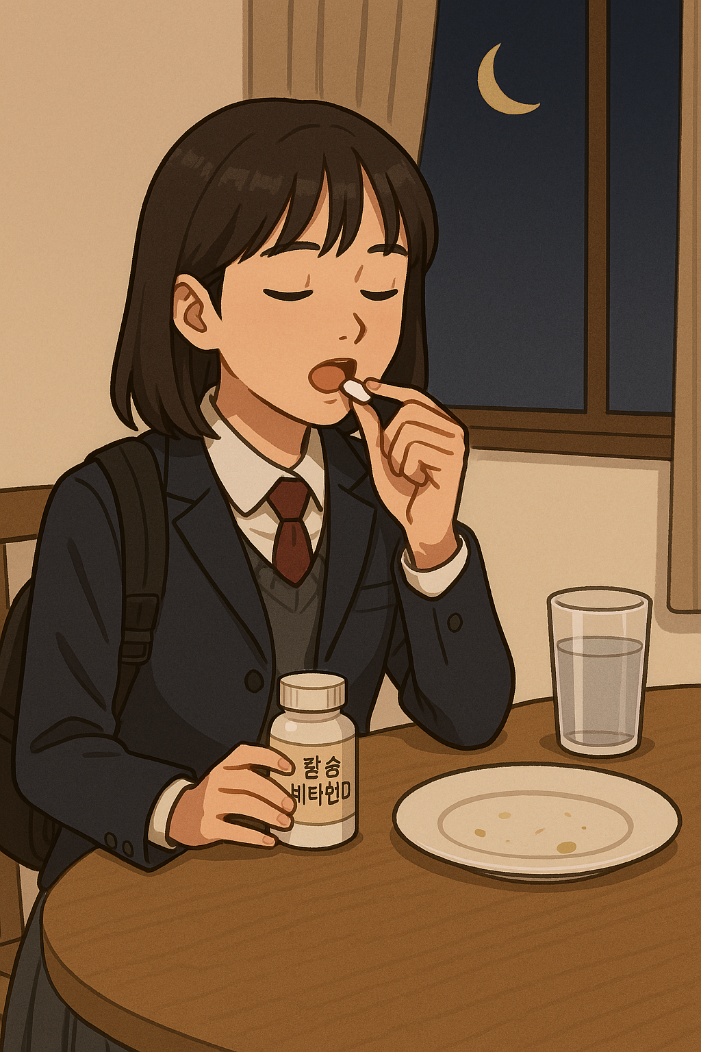 저녁영양제 섭취중인 학생