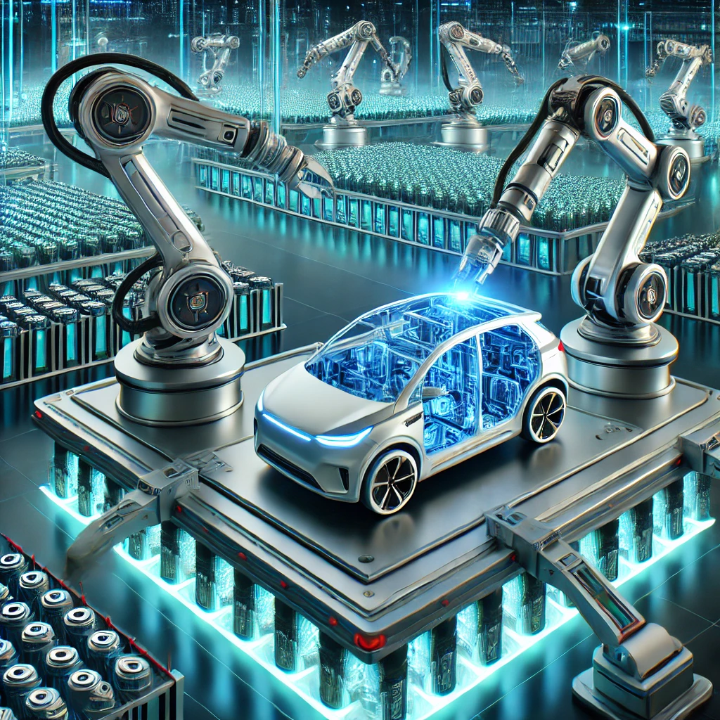 첨단 기술의 배터리 생산 공정을 표현한 이미지 사진