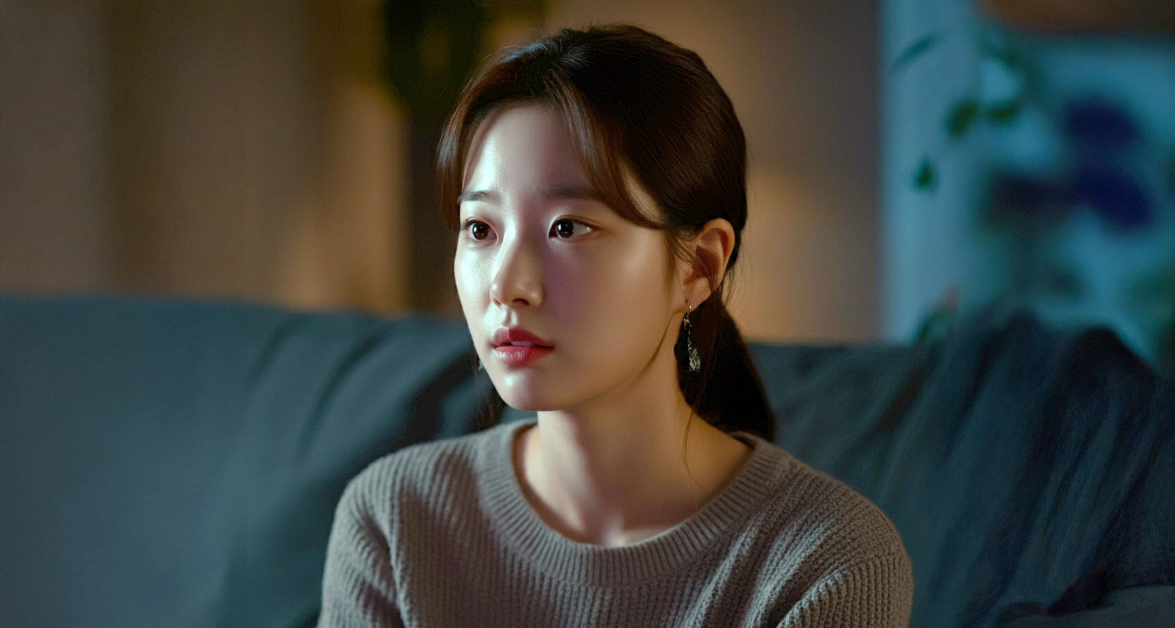 소파에 앉아 있는 여성