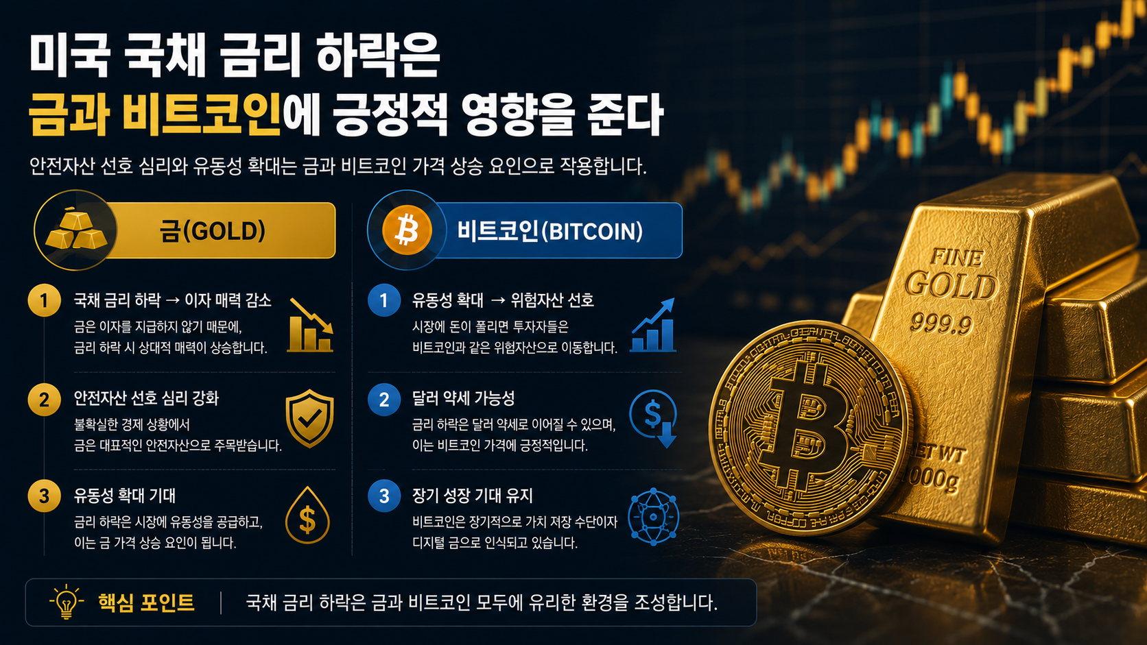 Gold and Bitcoin benefiting from lower US Treasury yields and increased market liquidity