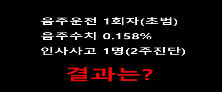 음주운전 1회자(초범), 음주수치 0.158%, 인사사고 발생_결과는?