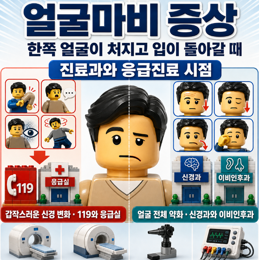 한쪽 얼굴 처짐과 동반 신경 증상에 따른 119 응급실·신경과·이비인후과 진료 안내