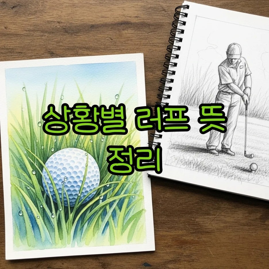 골프공과 스케치북이 놓인 서정적인 아날로그 수채화 풍경
