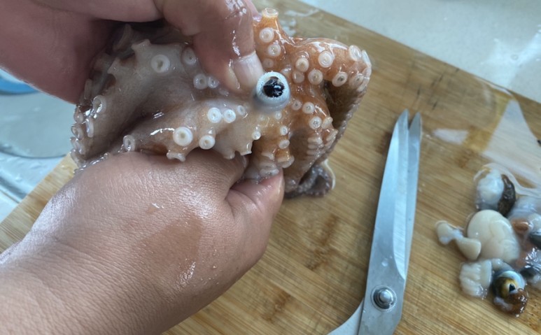 문어 눈과 이빨 제거