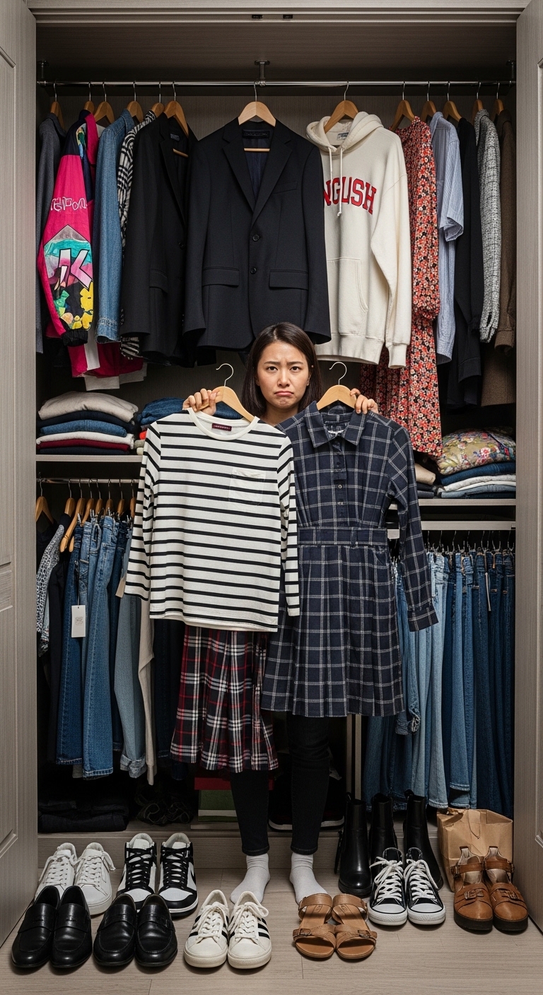 옷 못 입는 사람의 전형적인 옷장 상태와 고민하는 모습