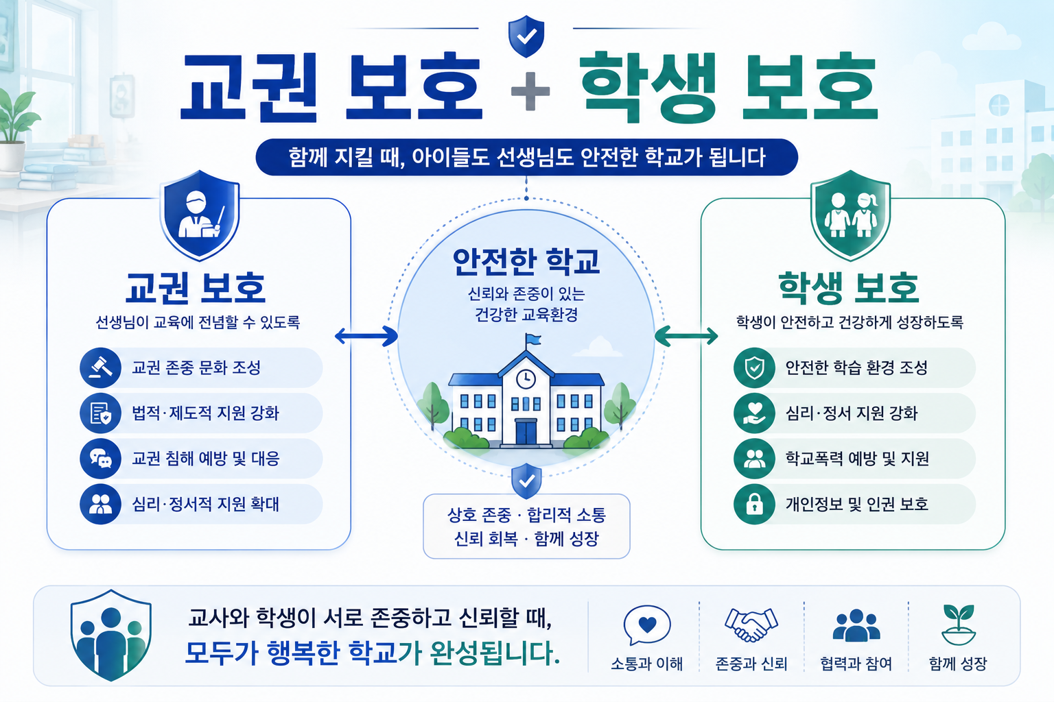 교권 보호와 학생 보호를 함께 고려하는 안전한 학교 환경 이미지
