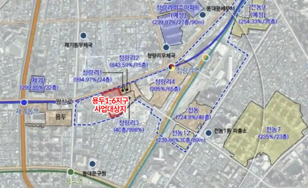 용두1-6지구-공공재개발-사업대상지-위치-지도-빨간색
