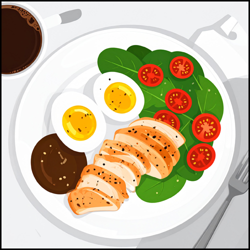 삶은 달걀 2개, 그릭요거트, 블루베리 소량