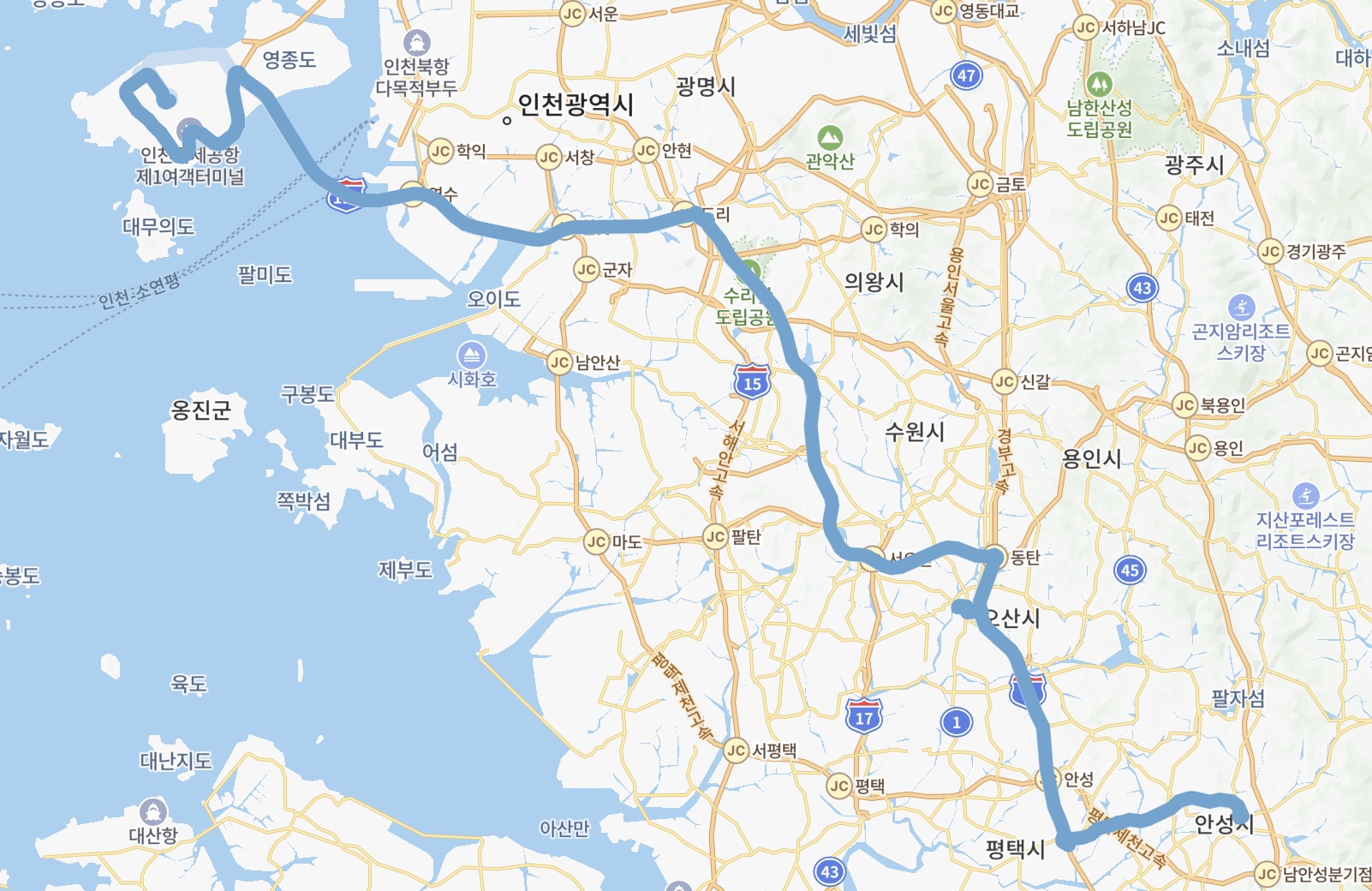 인천공항 8834버스 운행지도