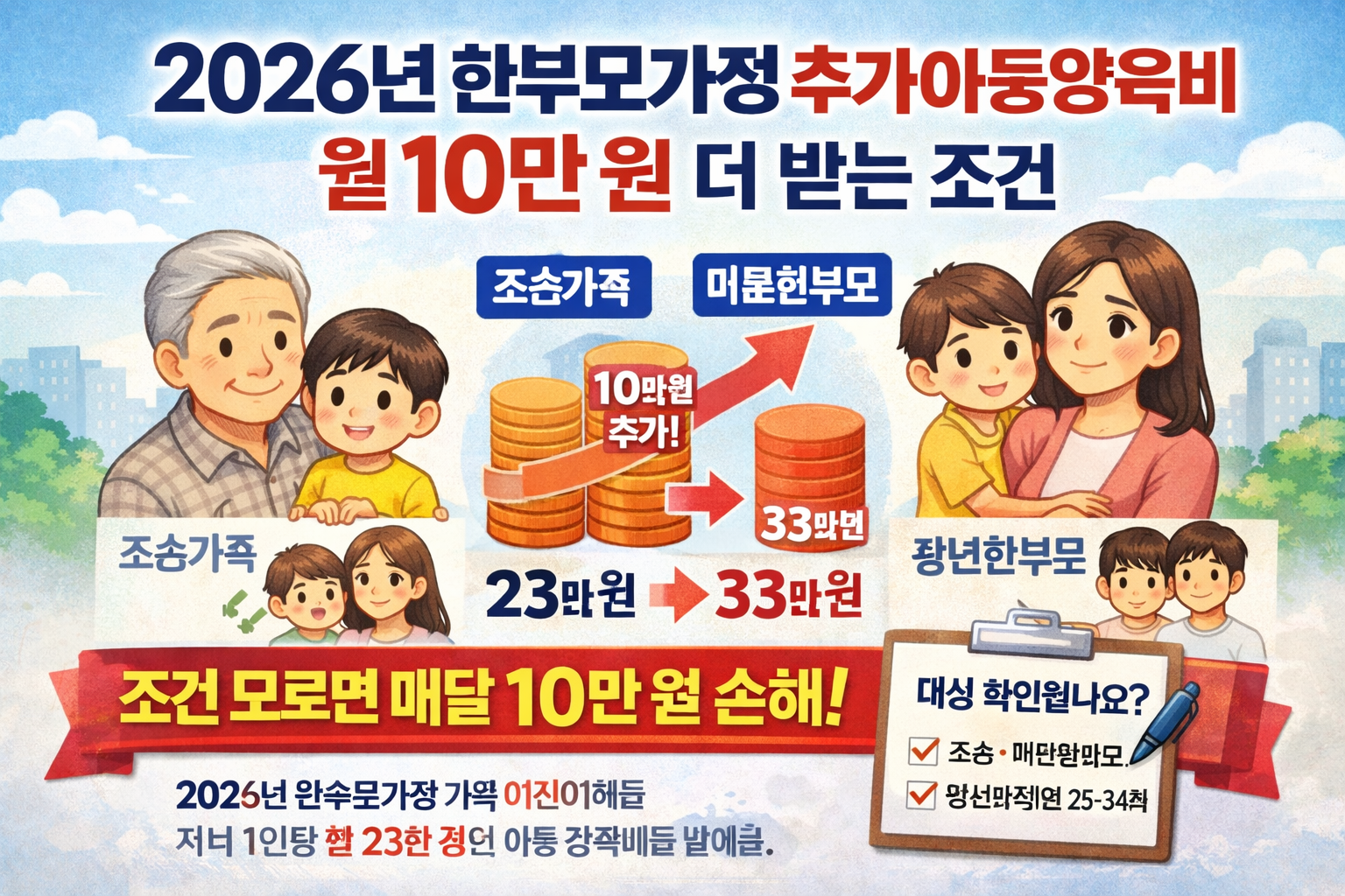 2026년 한부모가정 추가아동양육비｜월 10만 원 더 받는 조건 총정리