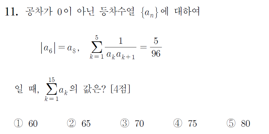2024학년도 고3 수능 수학 11번 문제