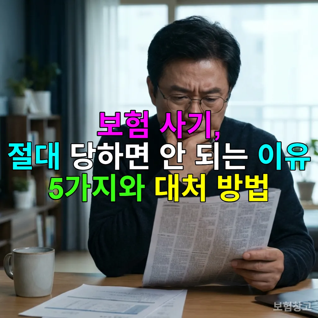 보험 서류를 보며 걱정하는 한국인 남성