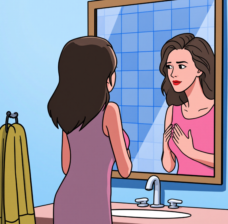 유방 자가검진을 실천하는 여성의 이미지