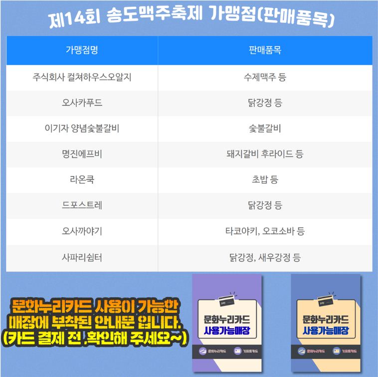 송도맥주축제 문화누리카드 가맹점