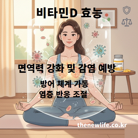 비타민D 효능 – 면역 시스템 조절과 염증 반응 완화를 표현한 요가 명상 일러스트