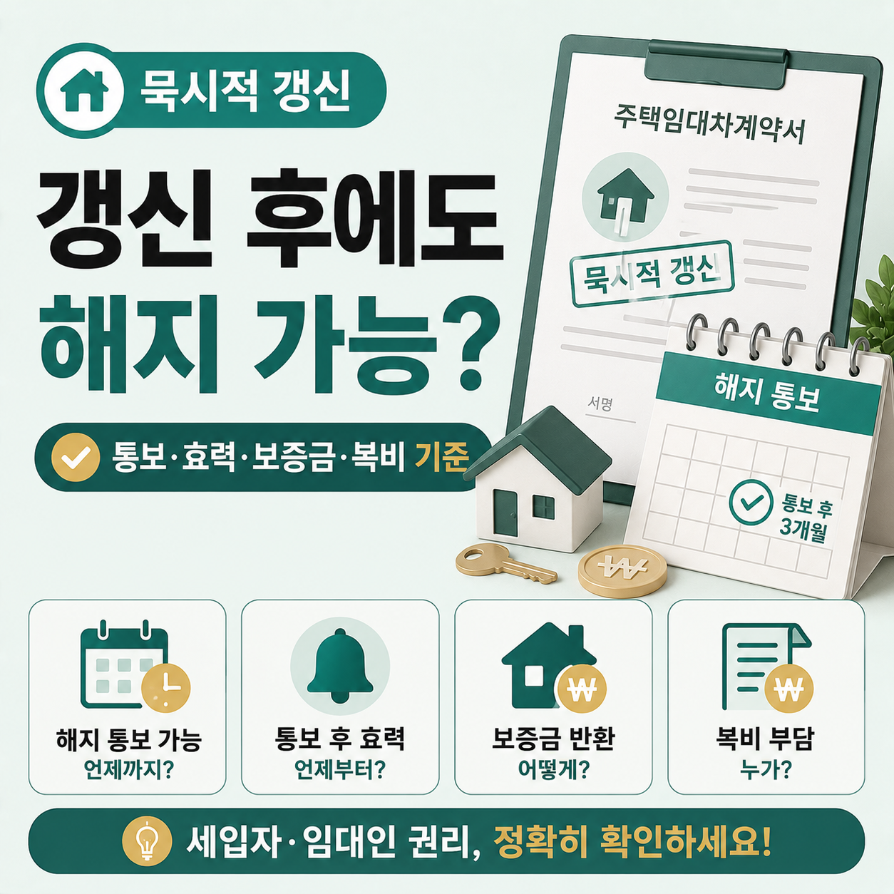 묵시적 갱신 계약서와 캘린더 이미지