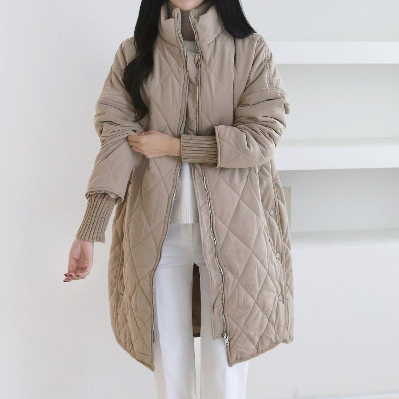 가을 겨울 50대 미시 엄마옷 다이아 퀼팅 누빔 하이넥 야상 사파리 누빔 패딩 롱 점퍼