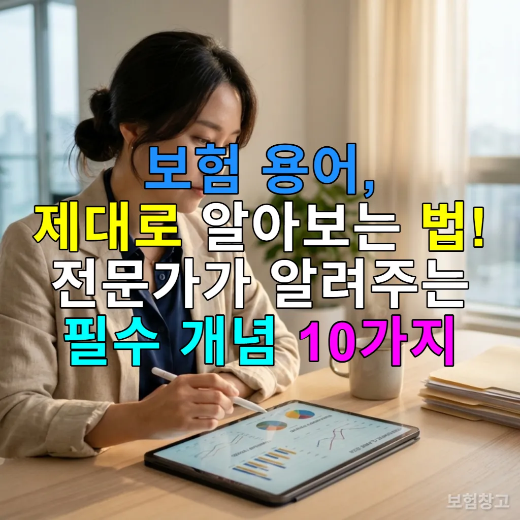 테이블에 앉아 보험 서류를 보며 고민하는 한국 여성