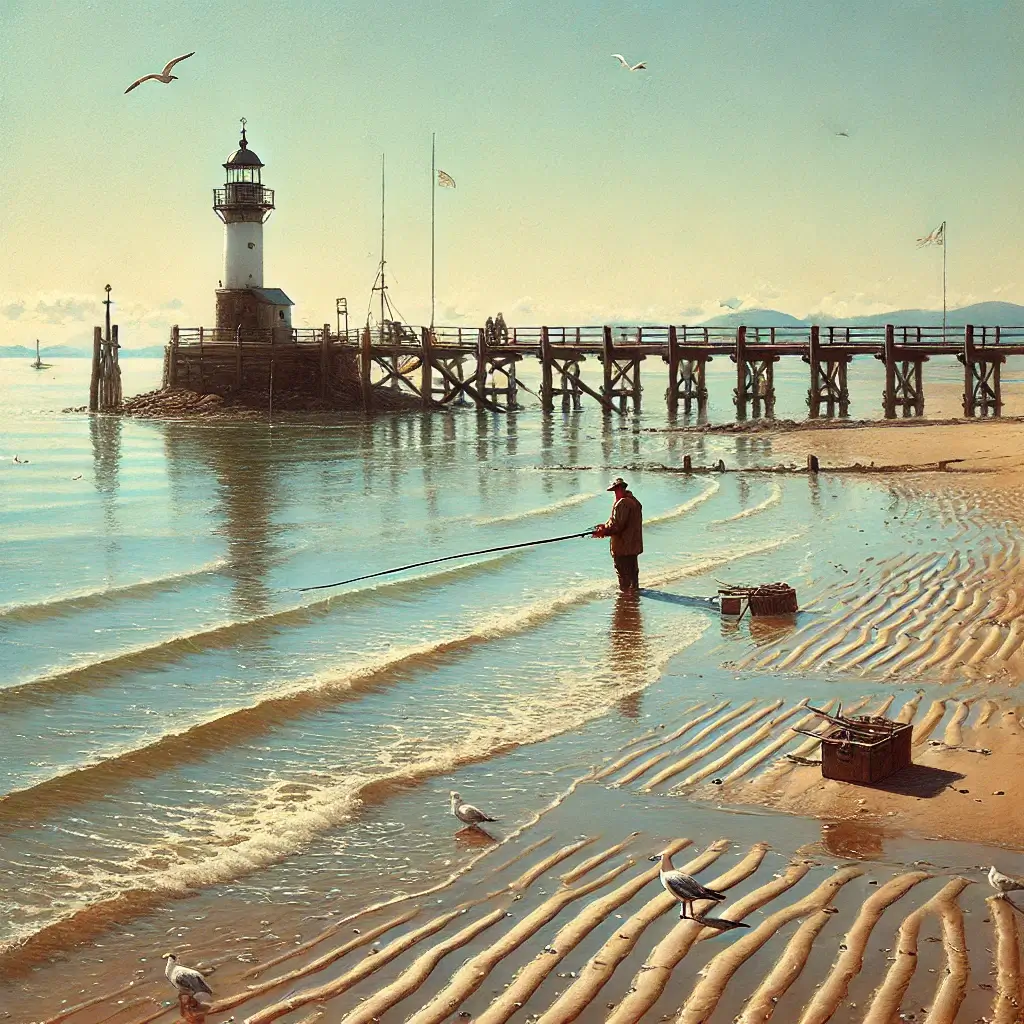 도다리 낚시하기 좋은 해변의 평온한 풍경