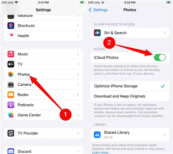 iCloud 사진 라이브러리와 동기화